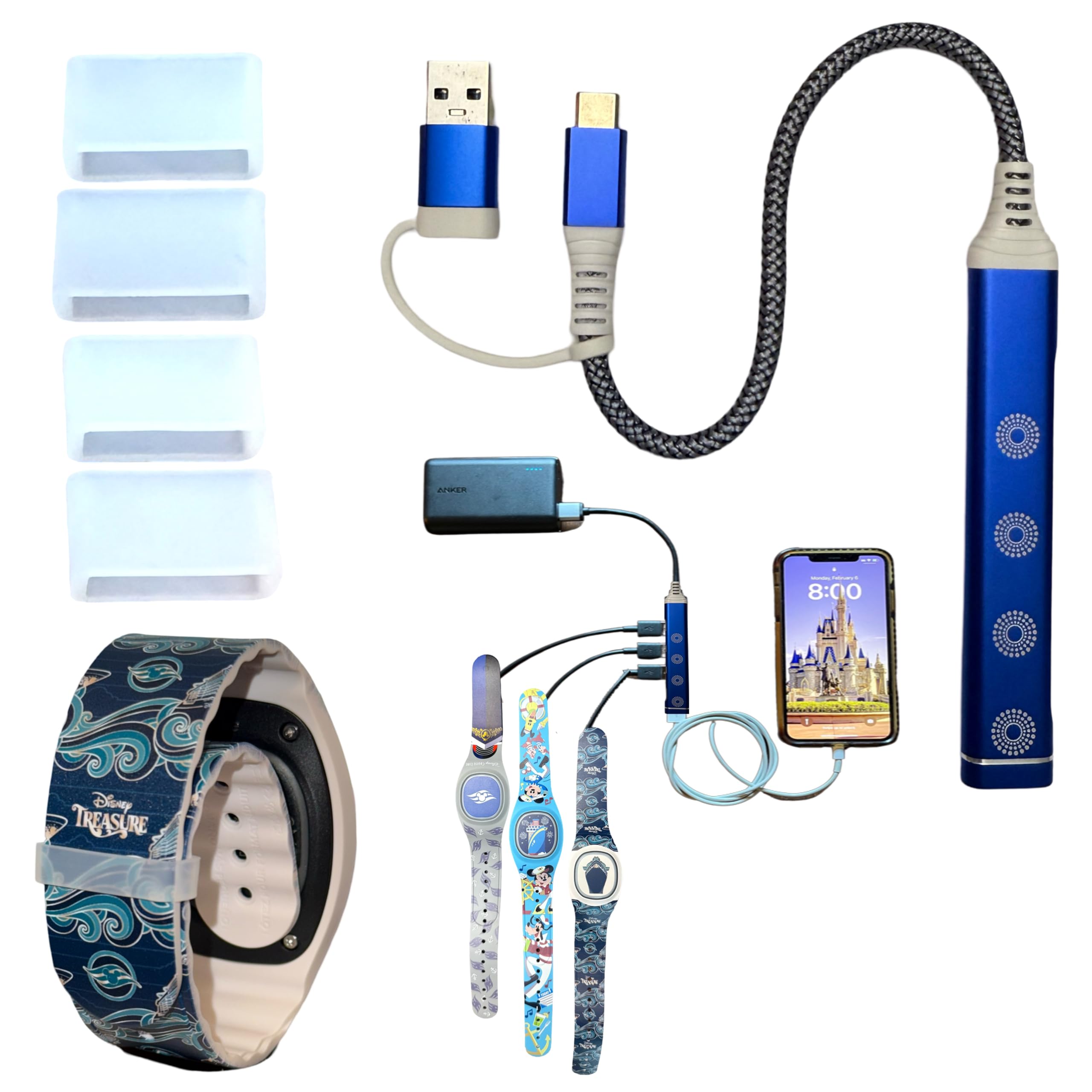 Kaizen Kreations MultiCharger for MagicBand+, MagicBand +, Magic Band Compatible with FuelRod & Other External Battery. Disneyland Accessories for Trip to Disney World Cruise (USB-A & USB-C, 1-Pack)