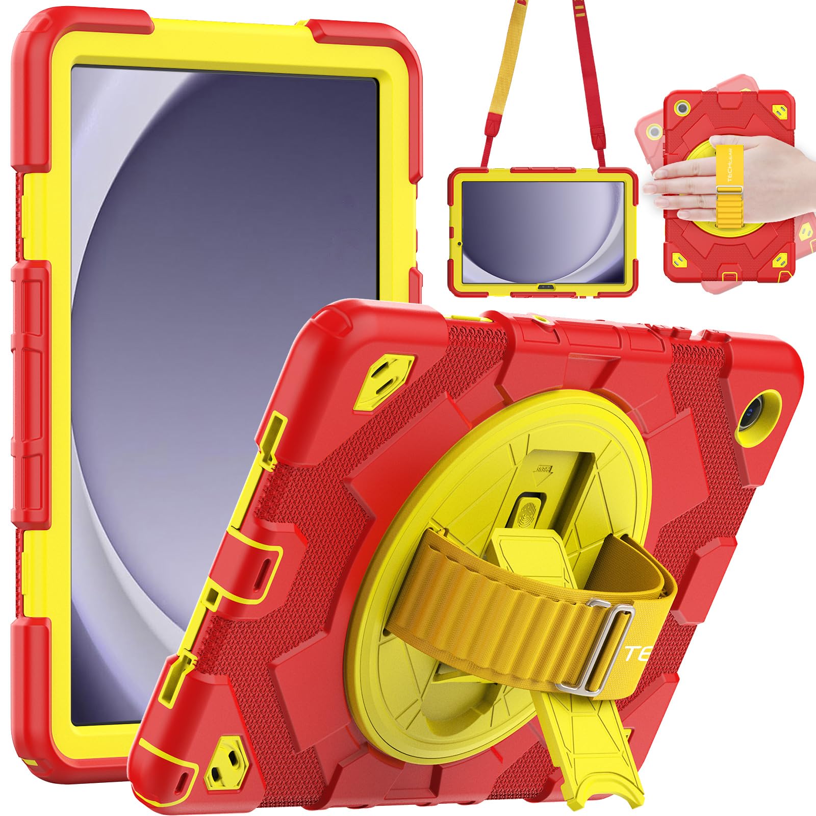 TECHGEAR SUPE Funda Compatible con Samsung Galaxy Tab A9 Plus de 11" (SM-X210 / SM-X215) Funda Divertida Resistente a los Golpes para niños y niñas con Soporte Giratorio 360, Correa de Mano y Correa