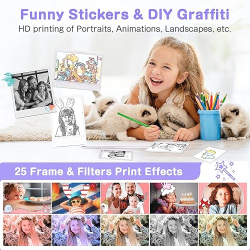 Miniatura 4 de Cámara de impresión instantánea para niños, cámara digital de doble lente de 48 MP para regalos de cumpleaños de Navidad, cámaras instantáneas