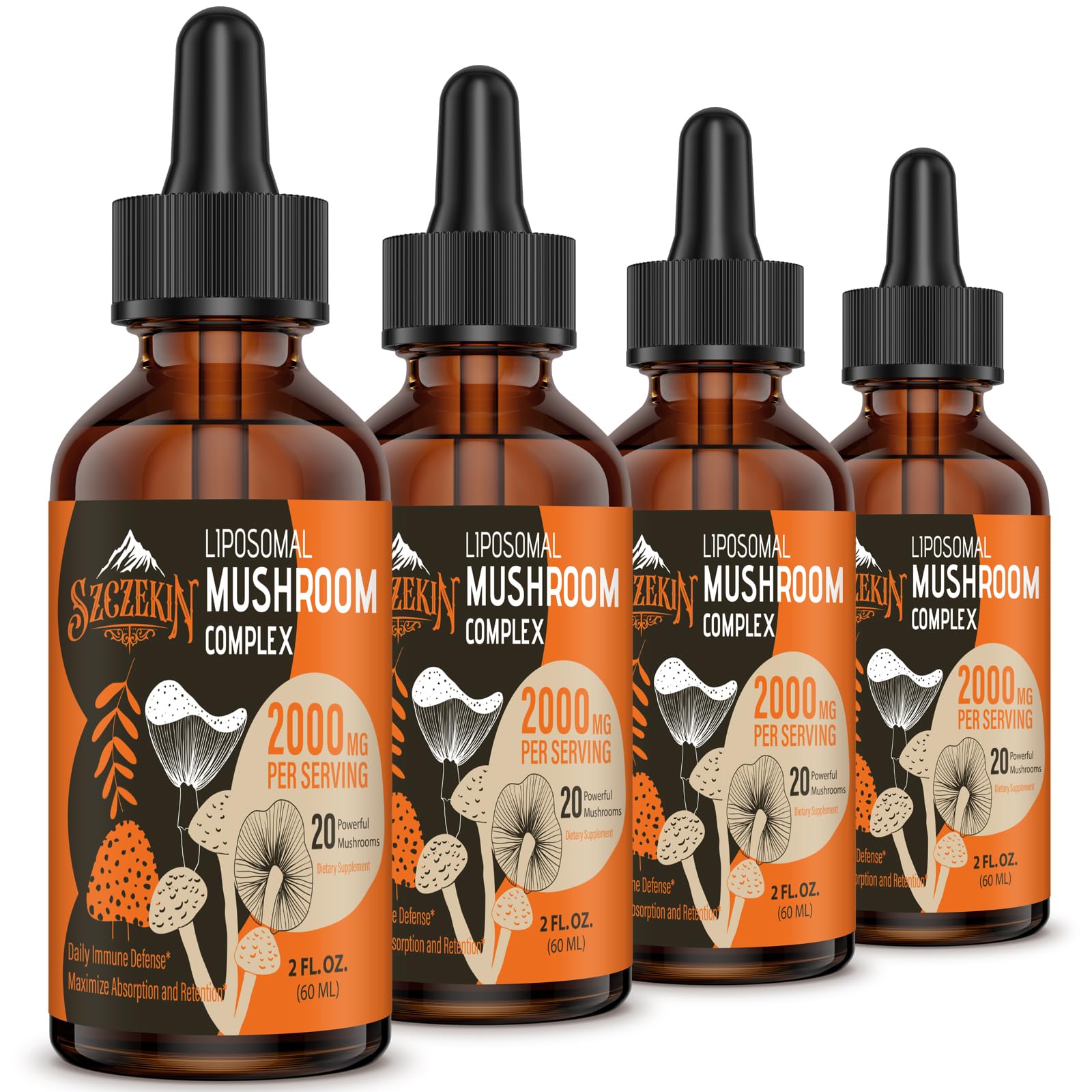 Liposomal Mushroom Complex Drops 2000 MG - 20 Organic Mushroom Extracts - Advanced Liquid Formula for Immunity, Cognitive and Memory - Lions Mane Supplement, Reishi, Cordyceps, Chaga, 120 Servings