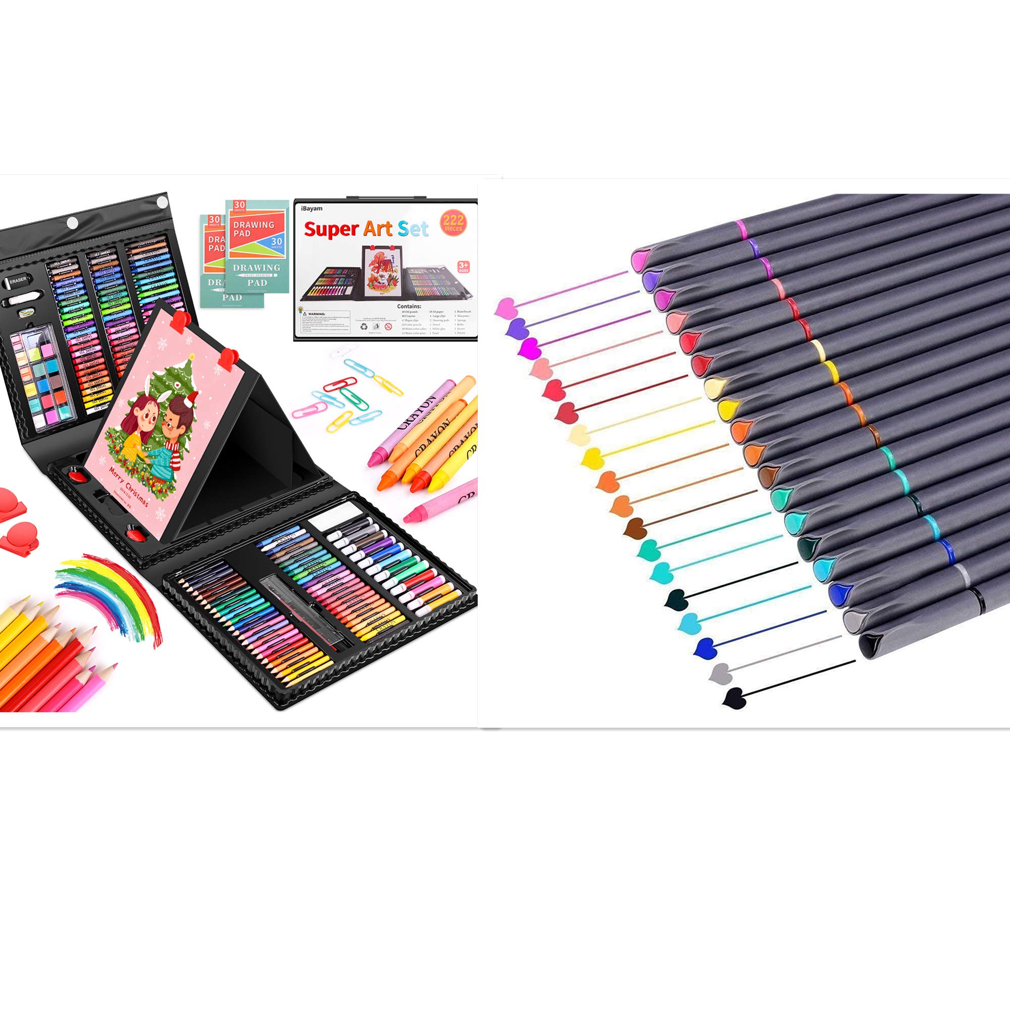iBayam222 Piece Drawing Supplies Art Set Kit for Girls Boys & 18 Colors Fineliner Pens