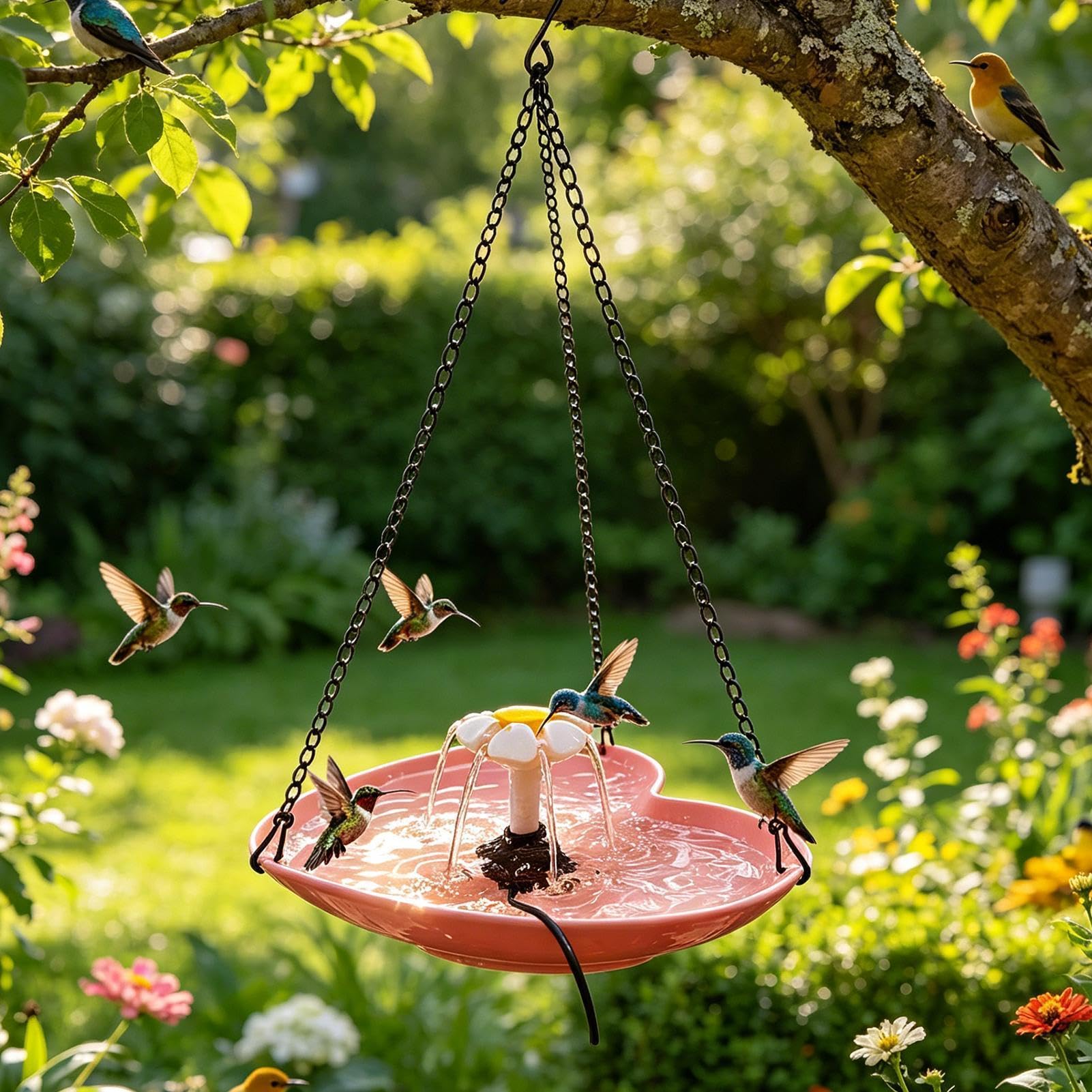 Fontana con Vasca per Uccelli Mangiatoia Decorativa da Esterno | Fontana con Mangiatoia per Uccelli da Esterno Alimentazione Bagno Osservazione Volatili Giardino Cortile Patio Balcone