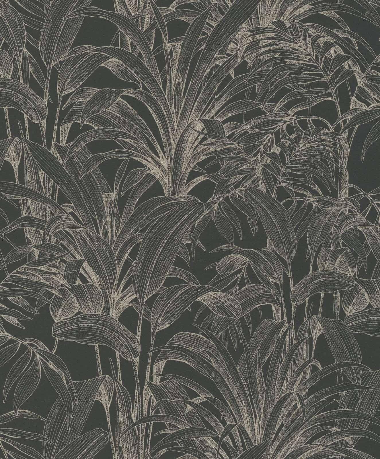 Grandeco Black,Gold Grandecolife Premium-Quality Vinyl Wallpapers For Bedroom, Kitchen, Dining Room With Yucca Leaves Design; Washable, Removable, Eco-Aware Wallcovering Made In Belgium 53 Cm X 10 M (Black/Gold)