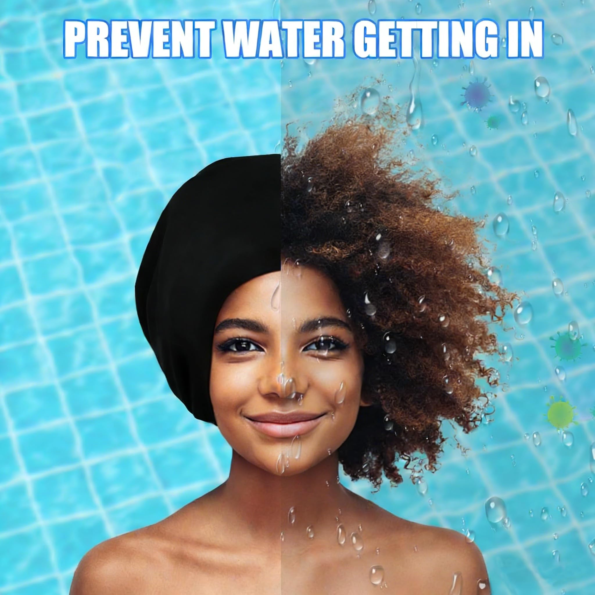 Bonnet de bain extra large pour cheveux longs, tissages, dreadlocks, extensions de cheveux, tresses, boucles et afros – Bonnet de bain en silicone pour homme et femme, garde les cheveux au sec