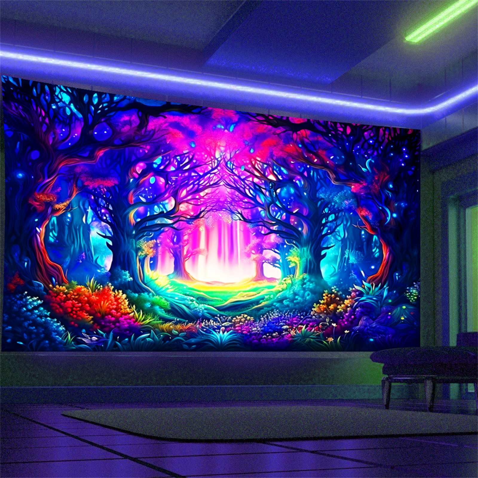 Sfondo A Luce Nera Con Spirito Indiano, Decorazione Psytrance, UV Attivo,  Arazzo Psichedelico, Arte Visionaria Fluorescente,, image size:1600x1600