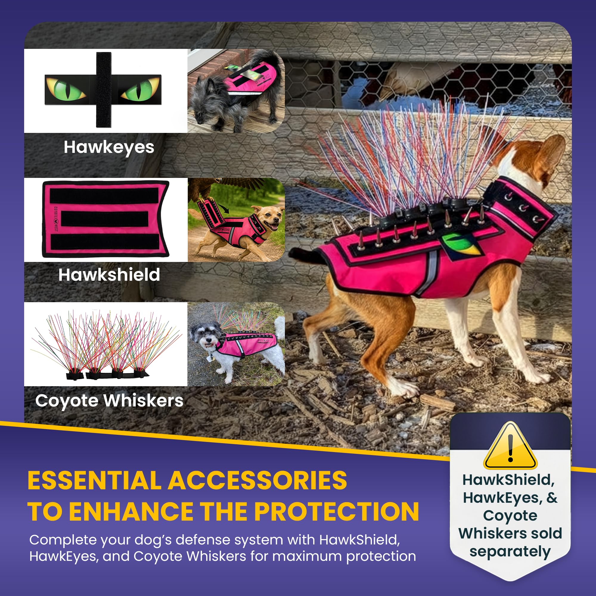 CoyoteVest SpikeVest - Arnés para Perros pequeños, Chaleco Reflectante con Pinchos para protegerlos de halcones, Coyotes, Rapaces y ataques de Animales, Fabricado en EE. UU., Rosa, XXS