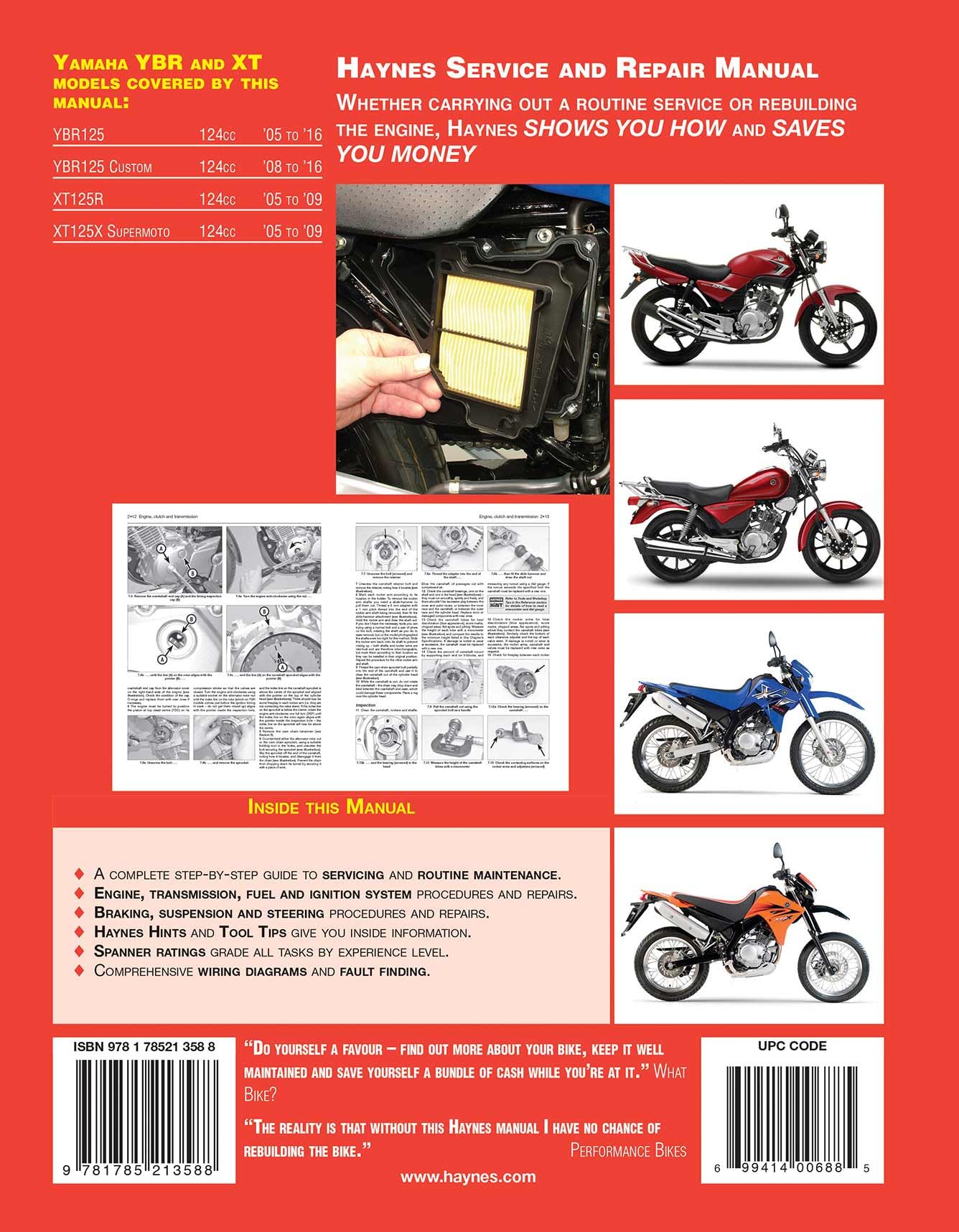 Yamaha YBR125 (05 - 16) & XT125R/X (05 - 09) Haynes Repair Manual