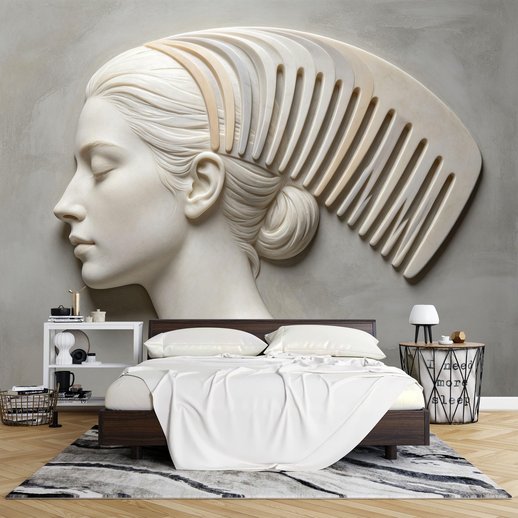 Fototapete Relief Effect Frauenprofil mit Riesigem Kamm Wandbild Tapete Nicht Gewebte 159 x 280 cm 3D Fototapete Abstrakte Wandkunst für Wohnzimmer Schlafzimmer Hintergrund Wohndekoration