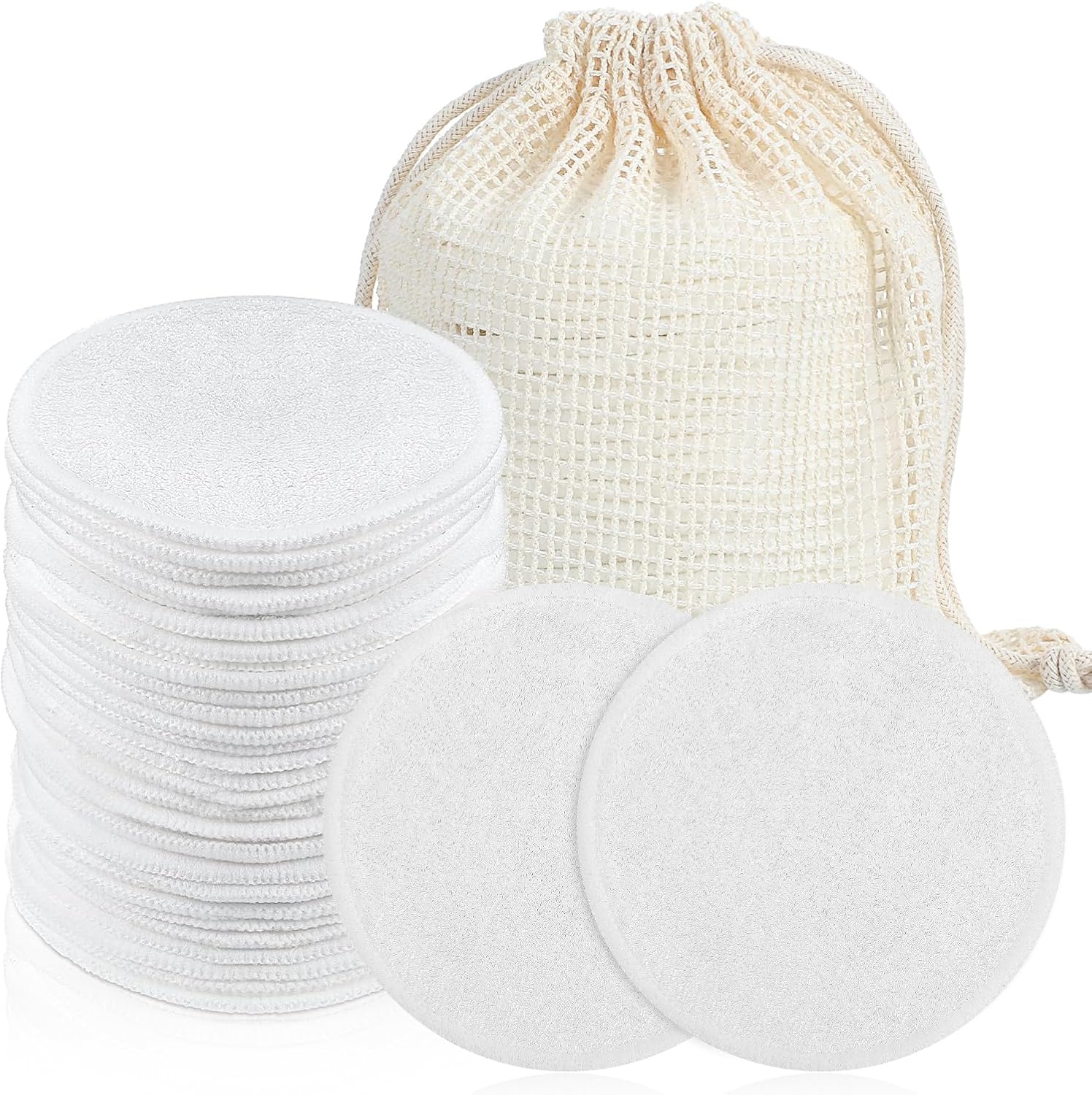 31pcs Reusable Makeup Rounds, Round Makeup Remover Pads, with a Washable Mesh Laundry Bag, Soft Reusable Makeups Remover Pads, for All Skin Types, Facial Cleansing and Skincare