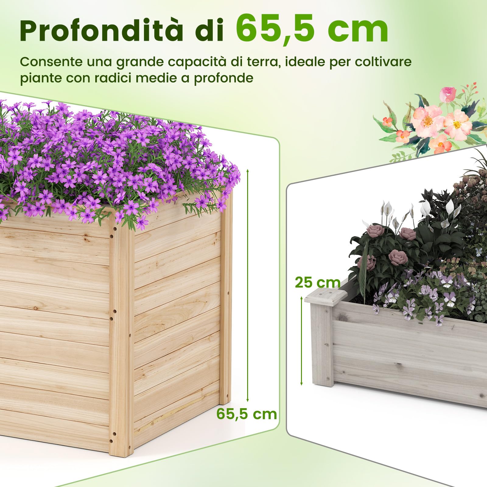 COSTWAY Letto da Giardino Rialzato in Legno Massiccio