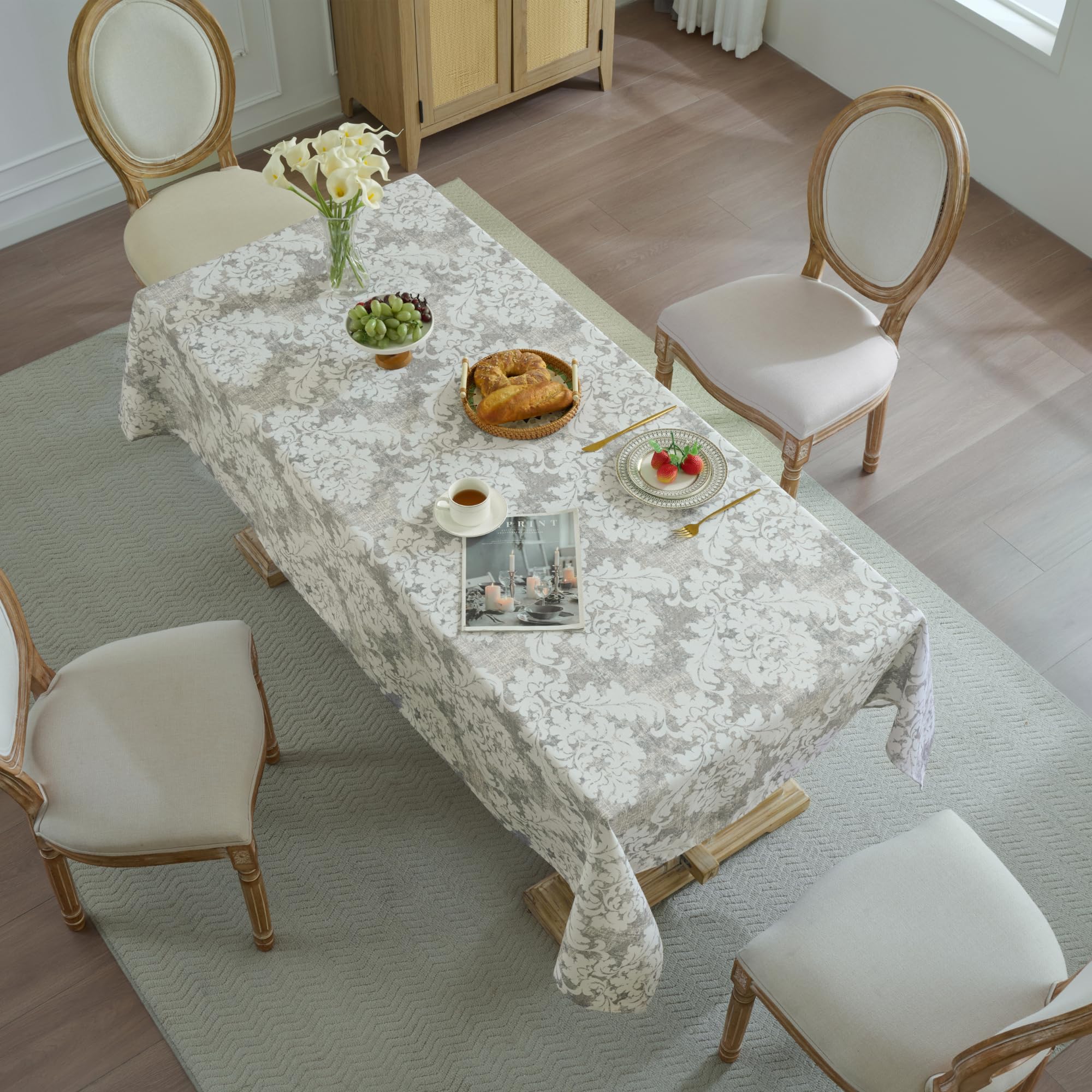 Rectangle Tablecloth 60" x 102" 100% Waterproof Fabric — Wipe-Clean, Tear-Proof Decorative Table Cover for Indoor & Outdoor Dining Elegant Patterns