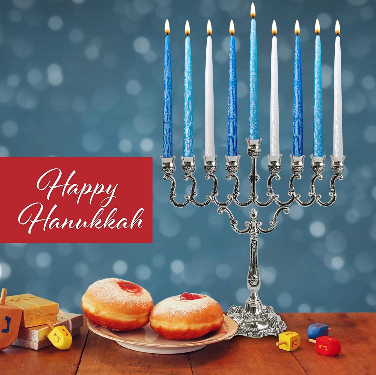 Ner Mitzvah Hanukkah Candles, Dark and Light Blue, White Dripless Chanukah Candles, Premium Quality Wax - 45 Candles for All 8 Nights