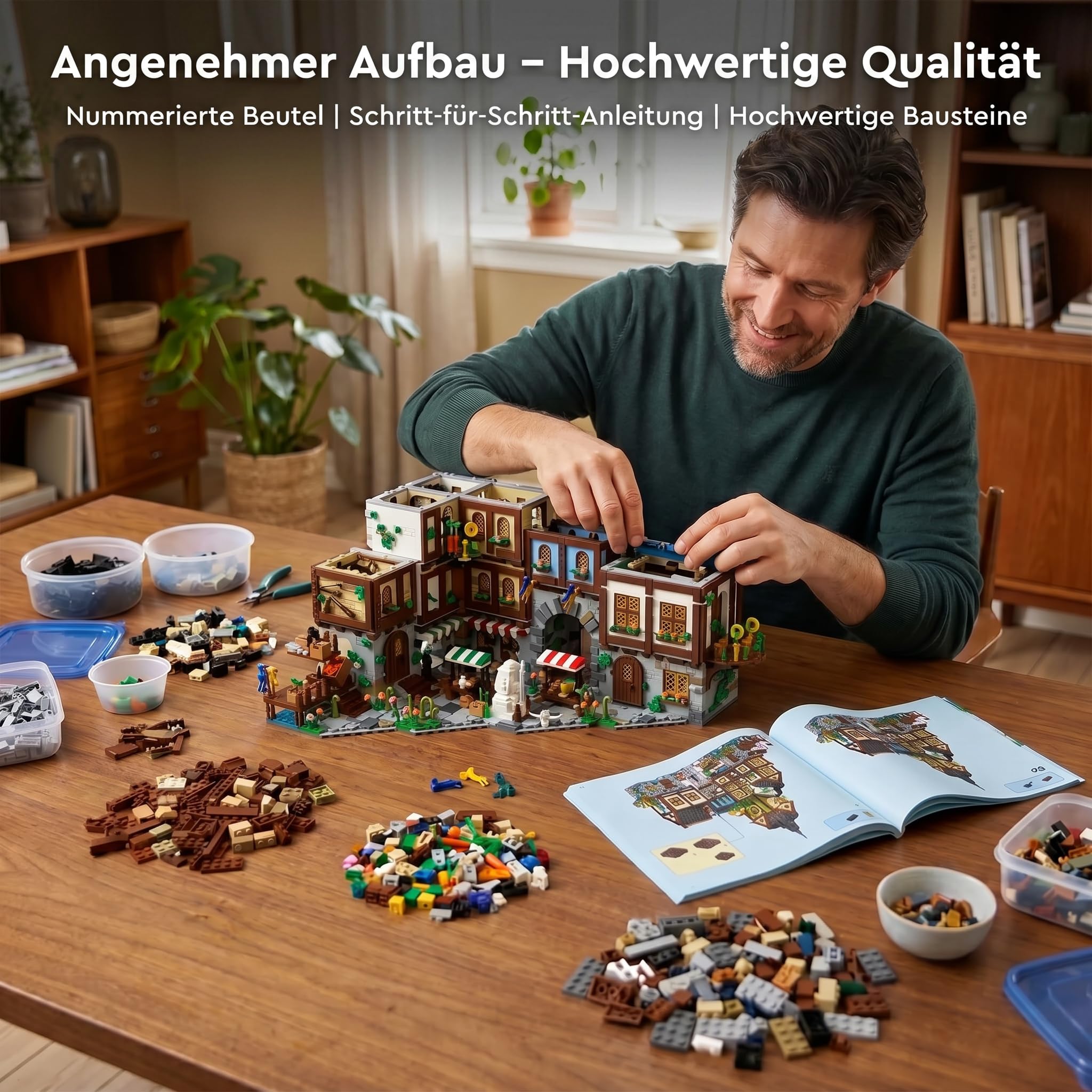 Klemmbausteine Mittelalter Haus - 3867 Teile Medieval Burg Modular Buildings, Mittelalterliche Stadt Schloss Architektur Bausteine Set für Erwachsene