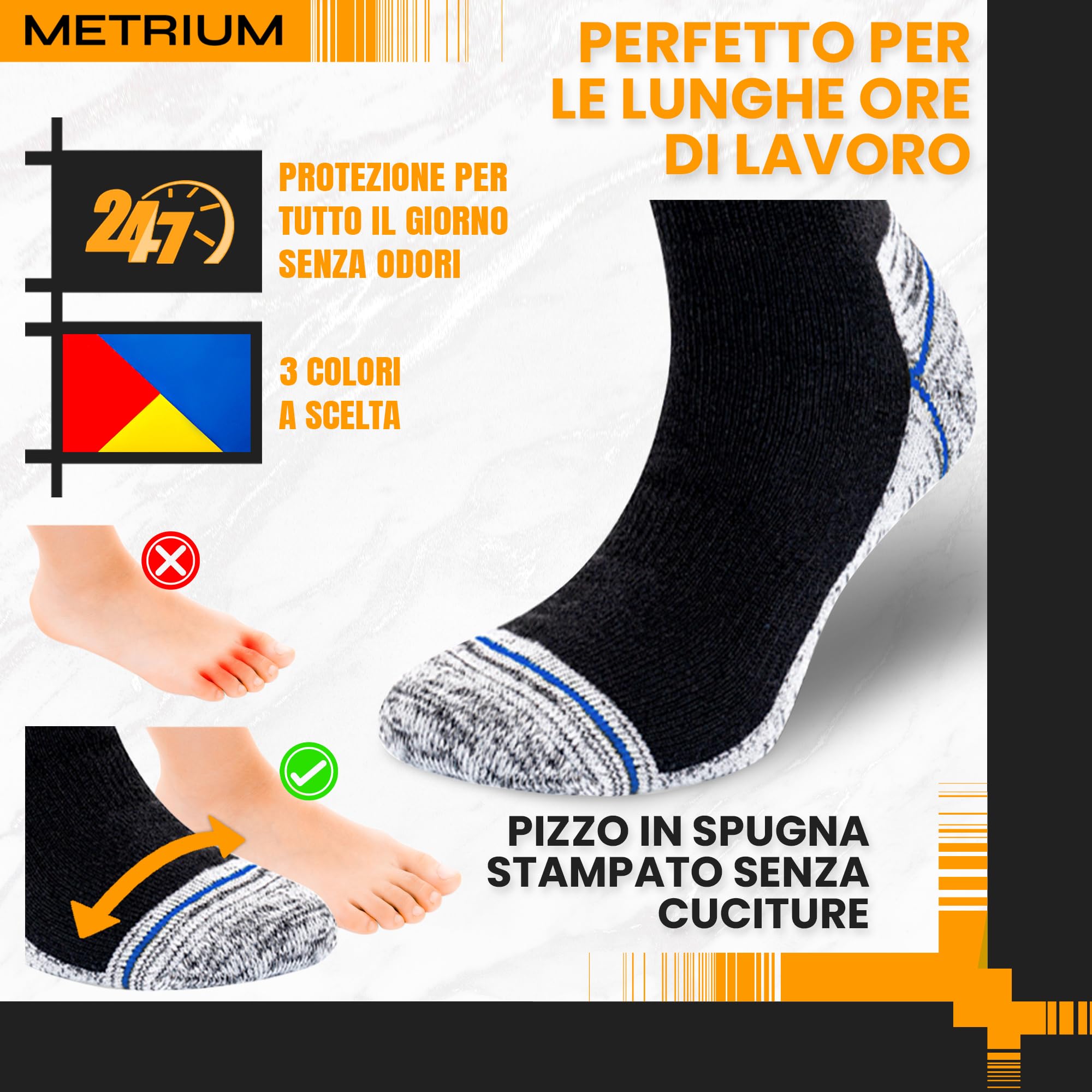 Metrium 10 paia Calze da lavoro lunghe di cotone, resistenti con punta e tallone rinforzati, calze da uomo in spugna. Calze Frottee, Unisex.
