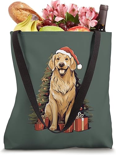 Miniatura 4 de Árbol de Navidad y divertido Santa Golden Retriever Christmas Tote Bag