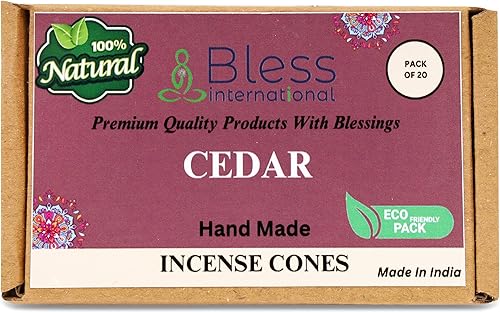 Bless International Cedro 100% natural - Conos de incienso hechos a mano, sumergidos a mano, orgánicos, sin productos químicos para purificación,