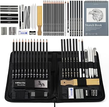 Brusarth 42 Pack Drawing Set Sketching Kit, Pro Art Sketch Supplies with Sketchbook, Include Graphite Pencil, Charcoal Pencil, Sharpener, Eraser Art Supplies for Artists Adults Teens Beginner