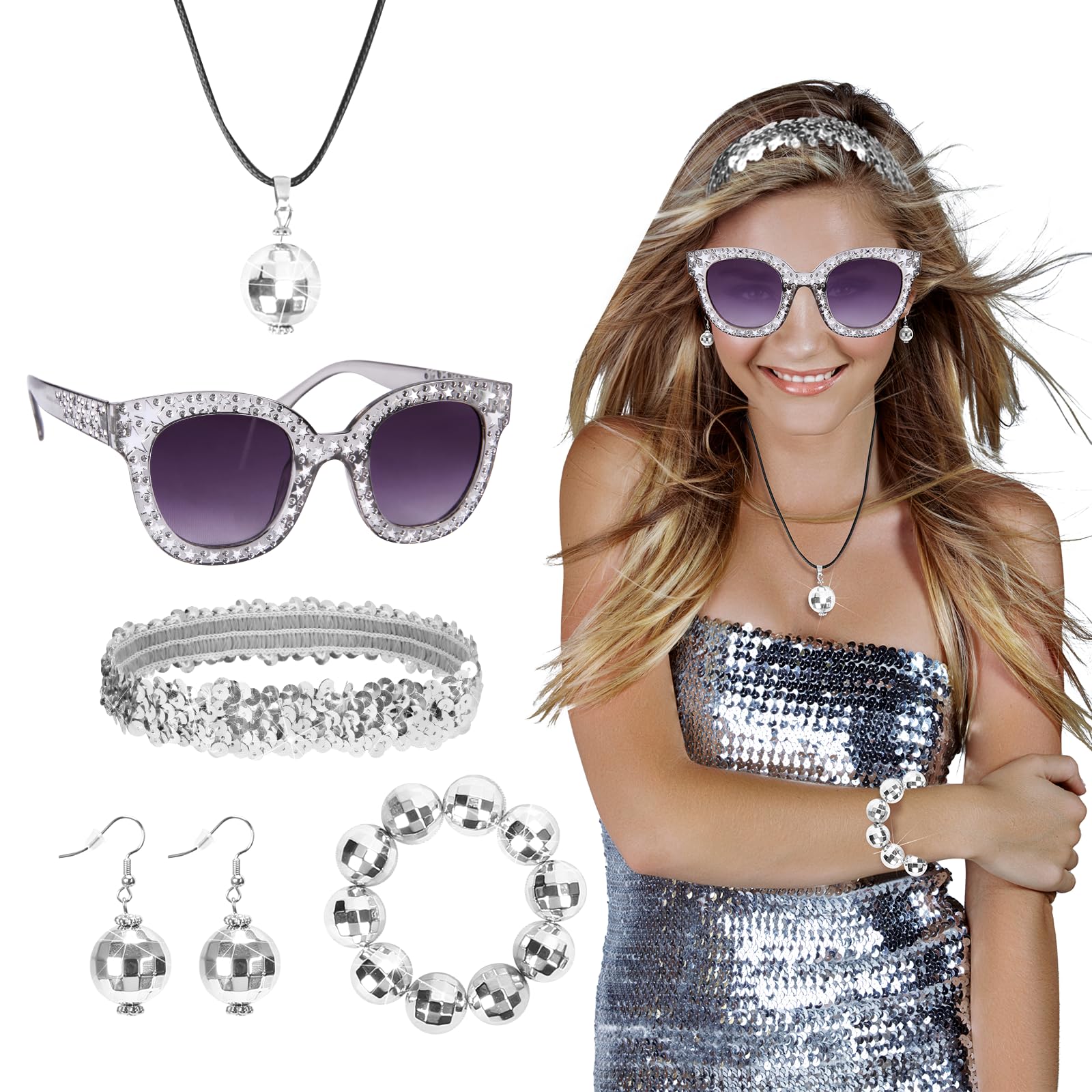 Set Accessoires Disco Années 70 - Lunettes, Foulard, Bandeau Strass - Fête Rétro