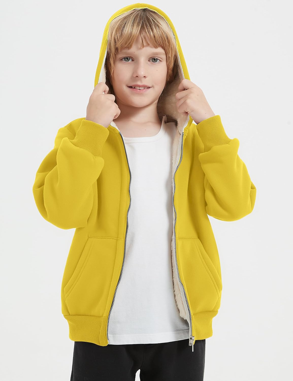 Flygo Unisex Boys Girls Fleece Jacket Hoodie Sherpa Lined Zip Up Hooded Sweatshirt Kids Winter Jackets - Image 5