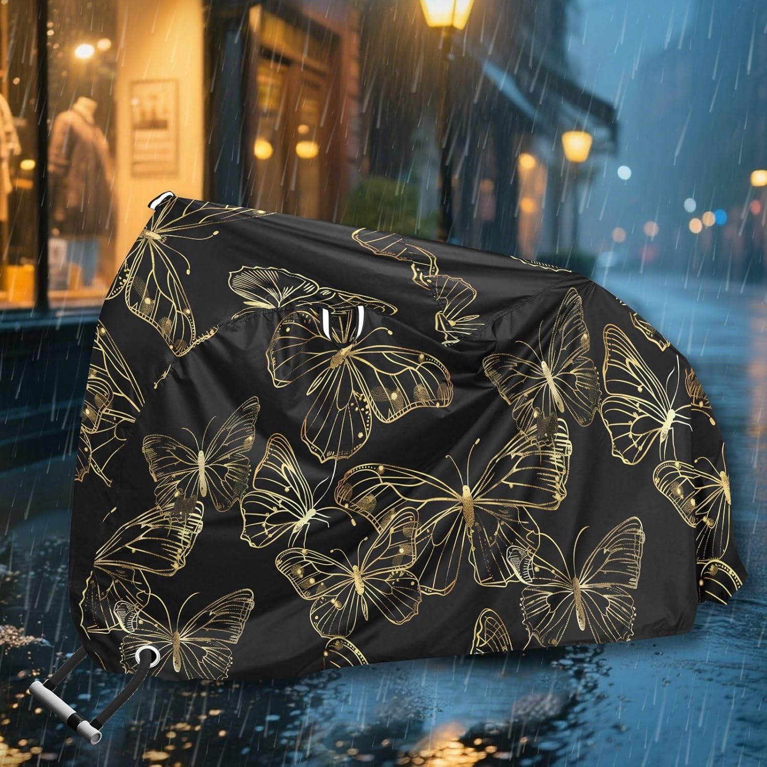 ALAZA Gold Butterfly Bike Cover Waterproof Outdoor Ebike Bicycle Covers Tarp Protection for 1/2 Bikes, Sun UV Dust Wind Proof