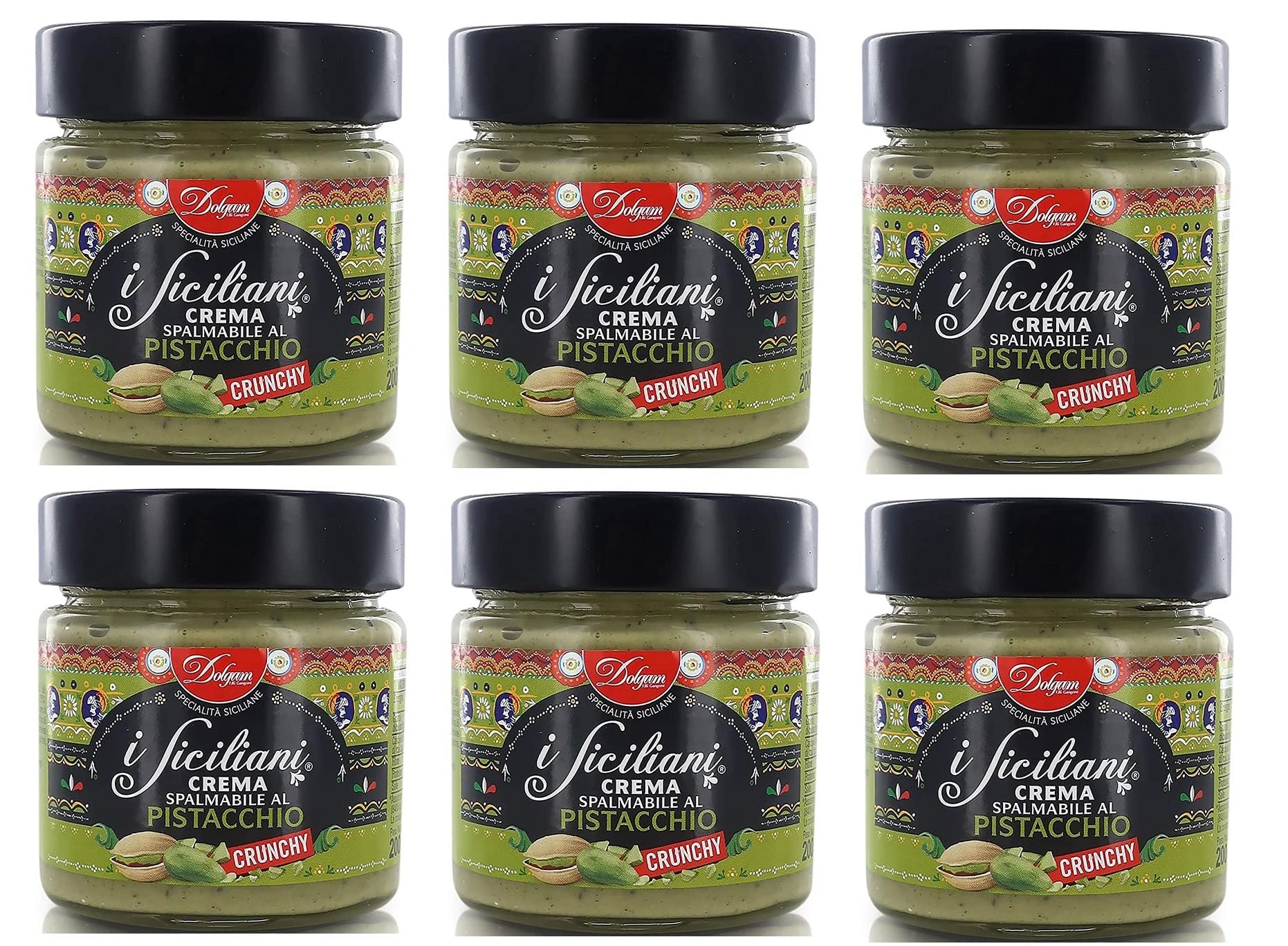 Dolgam I Siciliani Crunchy Crème Tartinable pistache avec pistaches hachées 200 g sans huile de palme sans gluten