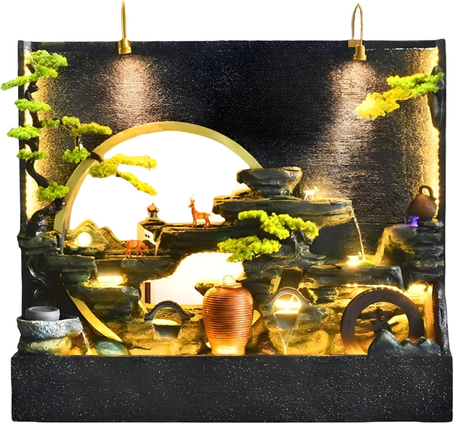6.86ft Deluxe Fountain - with Fish Pond, Landscape, LED Lights, Smoke Machine and Crystal Beads, Floor Standing Deluxe Decorative Fountain for Villa, Patio and Garden