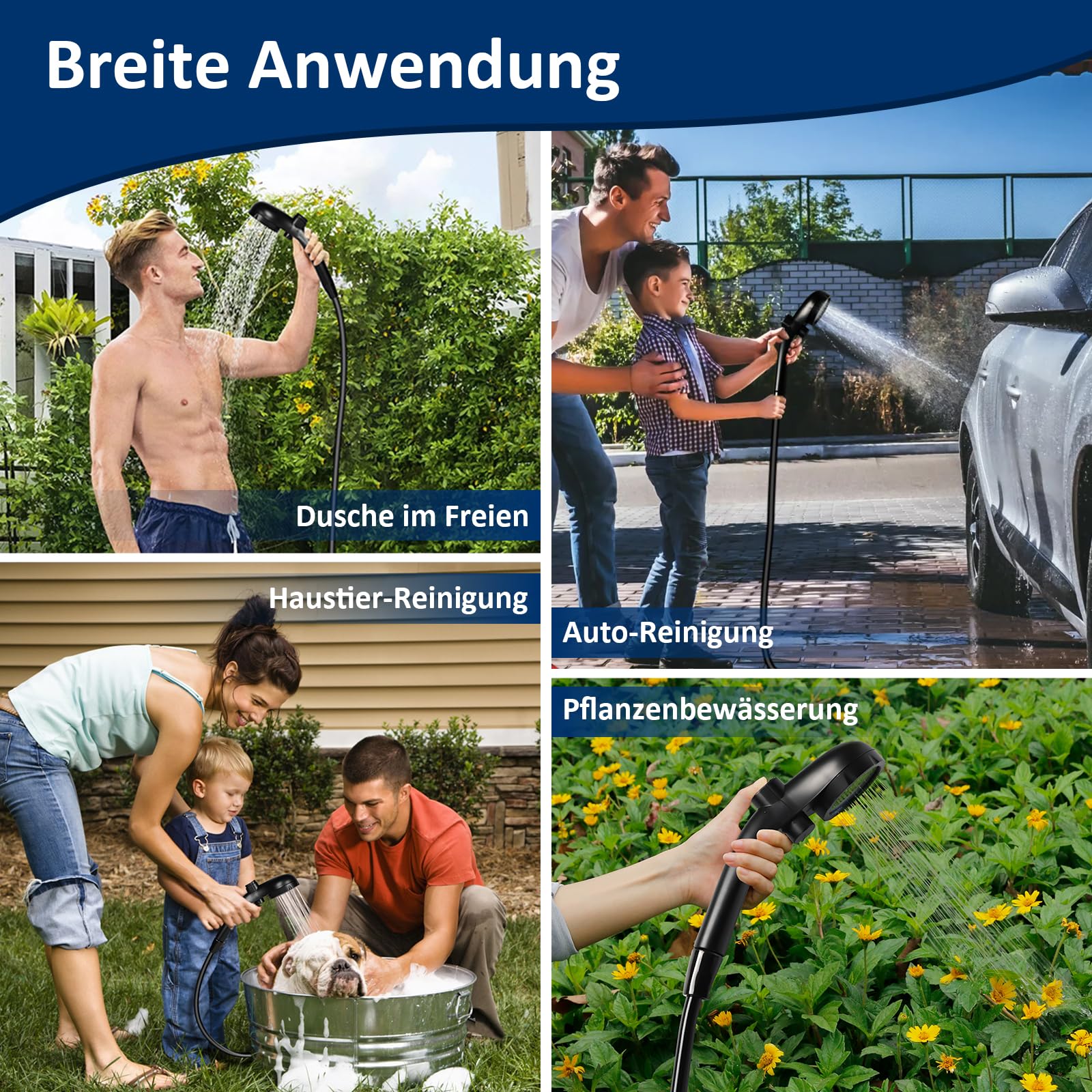 Campingdusche Tragbare, 8000mAh Camping Dusche Akku mit Pumpe und Temperaturanzeige, Outdoor Mobile Duschen mit Duschkopf und 2M Schlauch für Garten, Strand,Haustier,Autowaschen,Reisen
