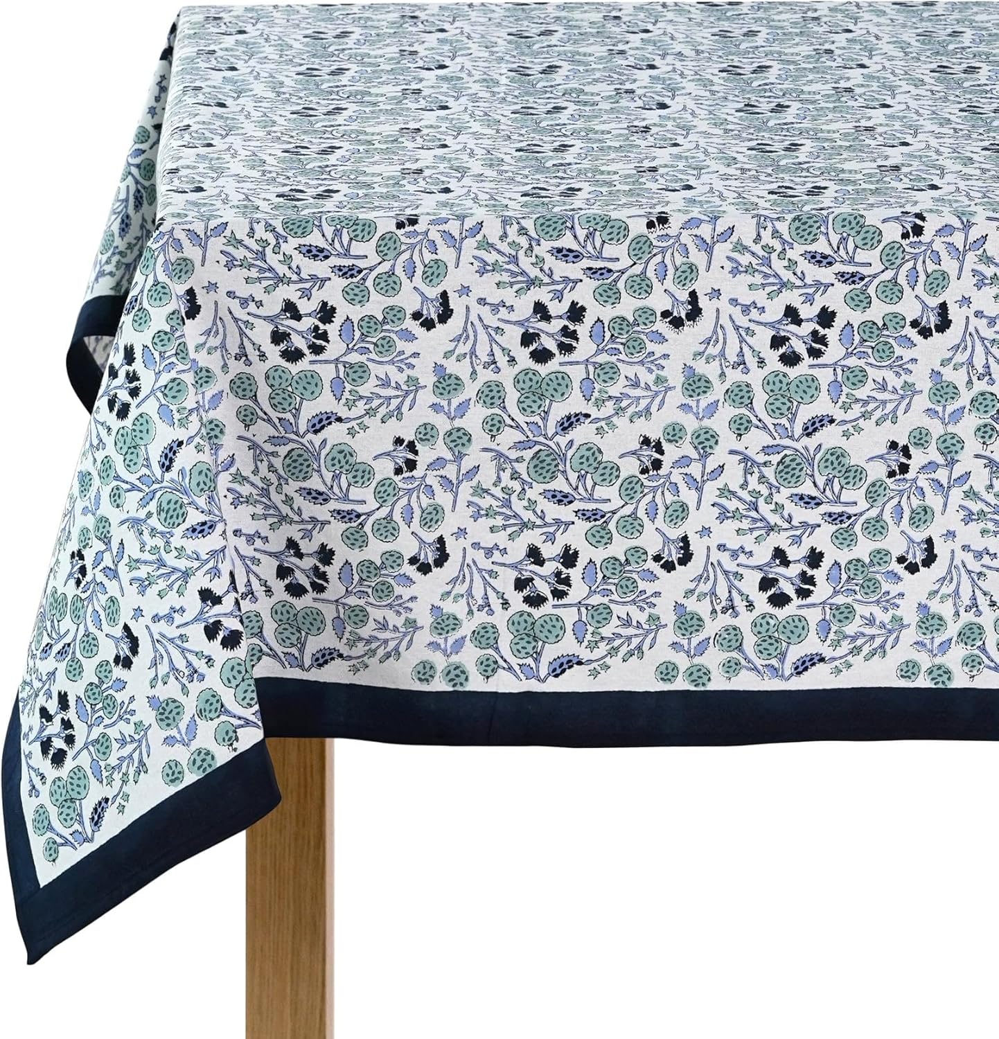 Ridhi Denim Blue Hand Block Print Cotton Rectangle Tablecloth 102 x 48 inches Reusable Table Cover Decorative Everyday Use for Dining Room, Farmhouse, Home, Party, Festive & Wedding, Fall Denim Blue 102" x 48" (Rectangular)
