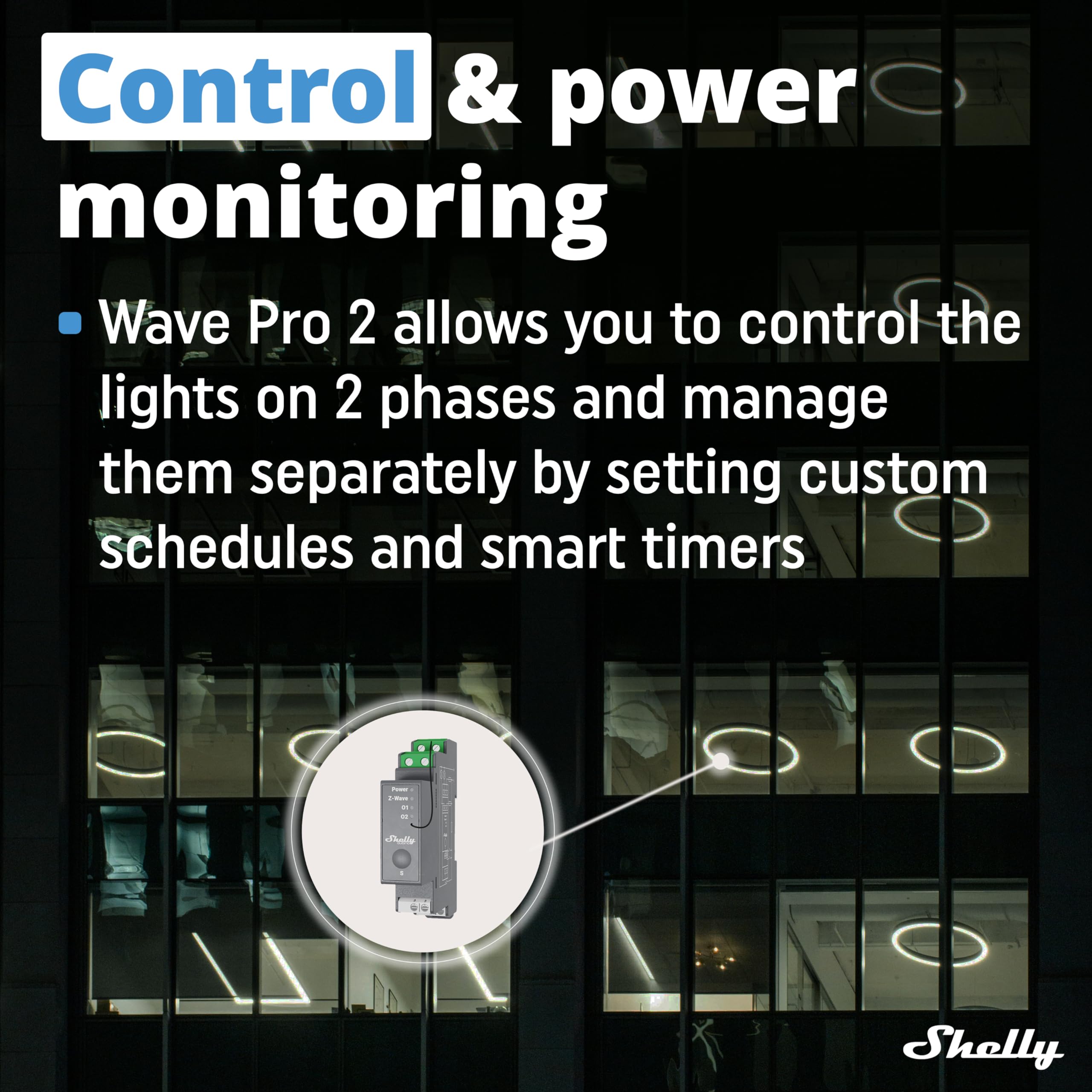 Shelly Wave Pro 2, Professional 2-Channel Z-Wave Smarth Switch with Dry contacts (25 A), DIN-rail mountable, 2-phase control - Image 4