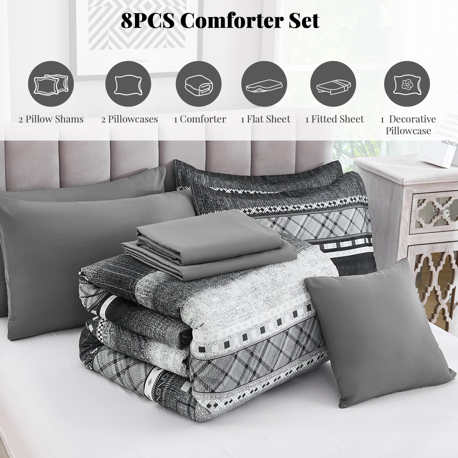 WONGS BEDDING Gestreiftes Schmusetuch Set 8-teilig Tröster Bettwäsche-Set-YS01AB091442Q8U-A