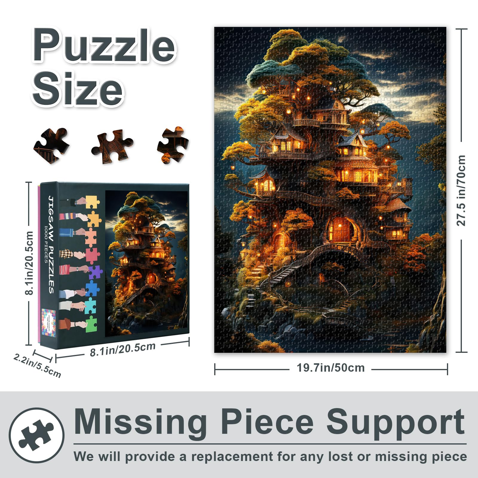 Puzzles for Adults 1000 Pieces, Fantasy Landscape with a Tree House in the Shape of a Dragon Puzzle - Image 3
