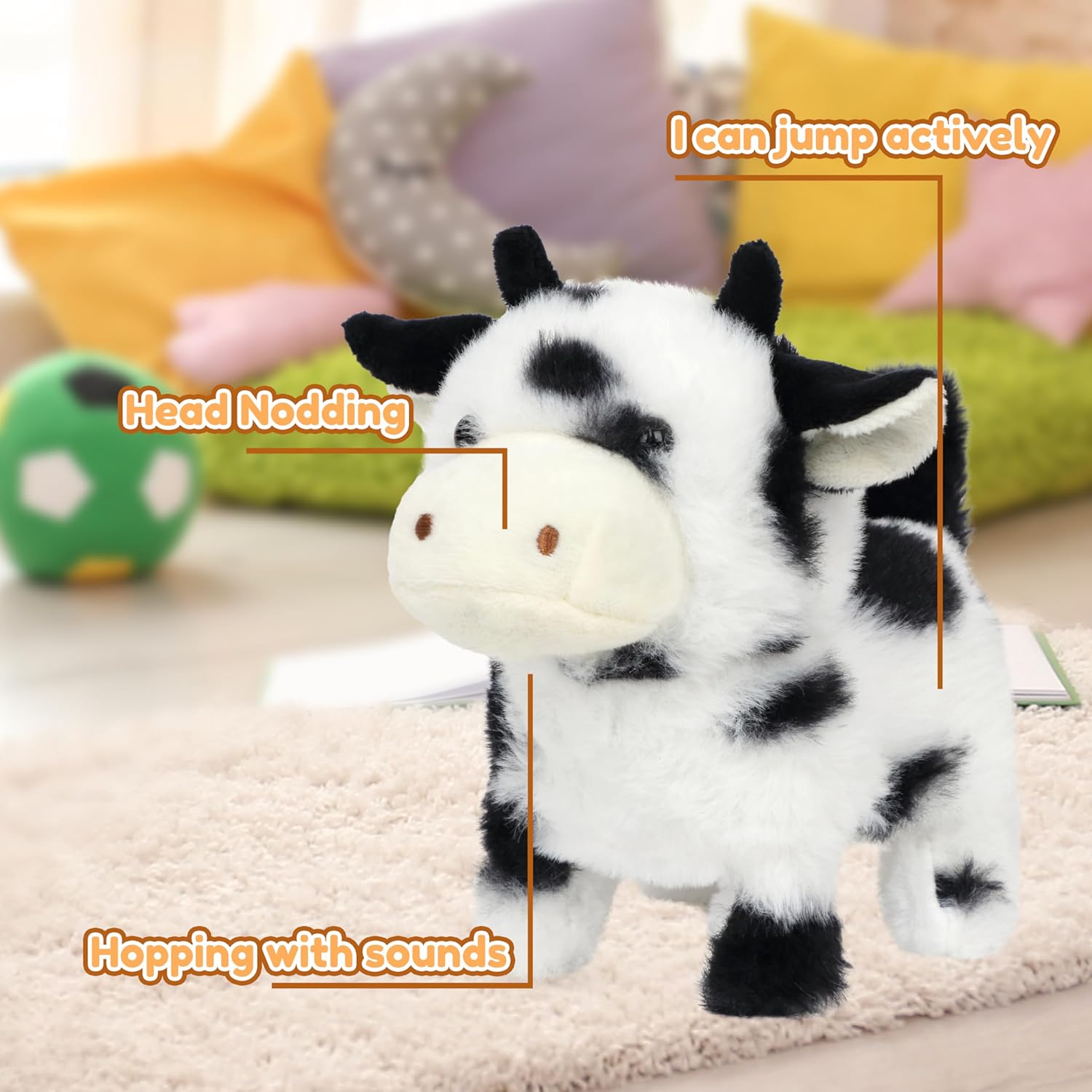 Easfan Walking Black Cow Interactive Electronic Pet Plush Toy with Sounds and Movements Moving Educational Plush Toy Easter Birthday Gifts for Kids Girls, 7'',Black - Image 2