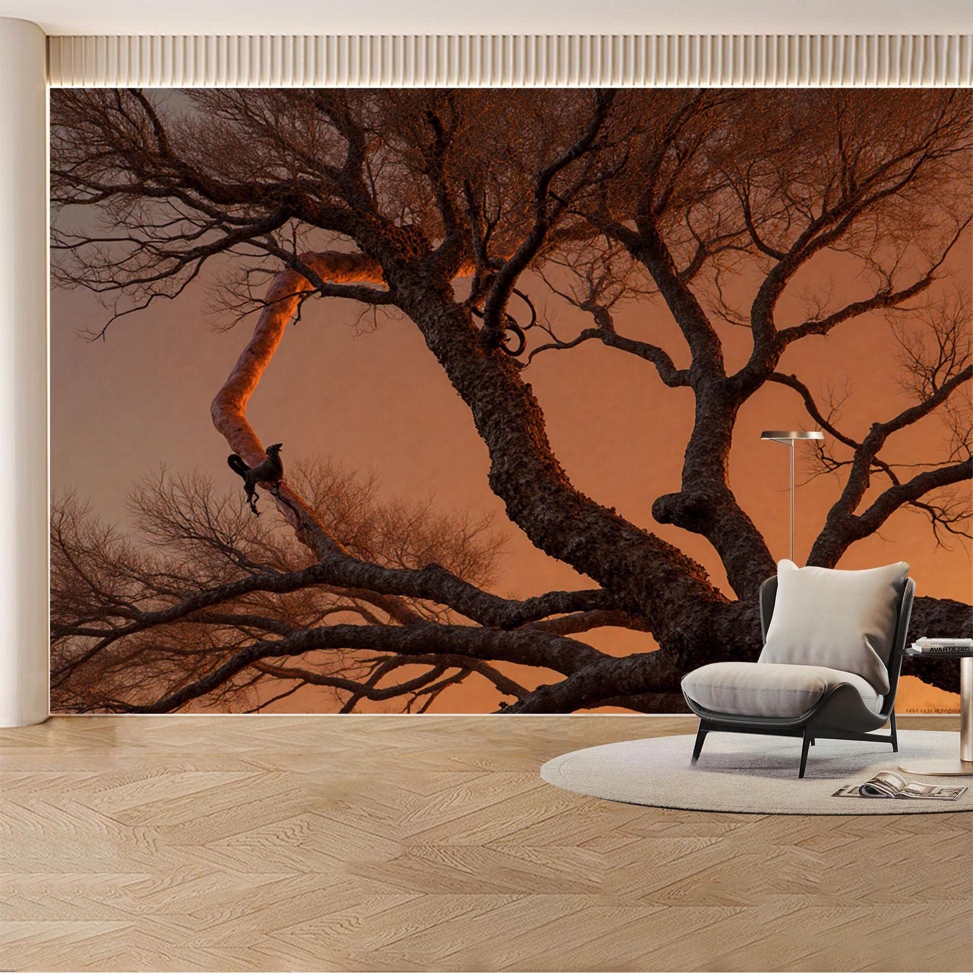 Custom Wall Mural Wallpaper Silhouette Tree Nature Landscape Large Wall Art 3D Effect Sunset Misty Removable SelfAdhesive Large Photo for Living Room， Bedroom， Office
