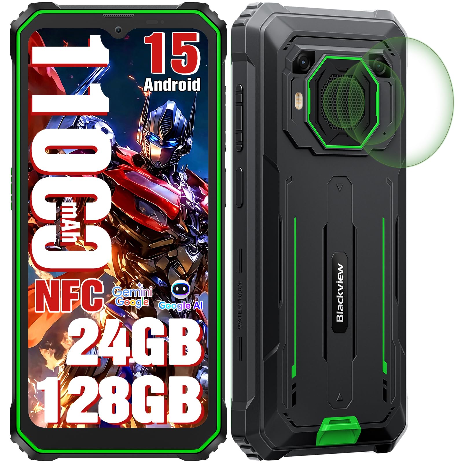 Blackview BV6200 Plus Rugged Smartphone 2026, Batteria 11000mAh Telefono Indistruttibile 24GB+128GB/2TB TF, 6.56" HD+, 98dB Altoparlante, Fotocamera AI 16MP+13MP, Fingerprint/NFC/GPS/3 Anni Garanzia