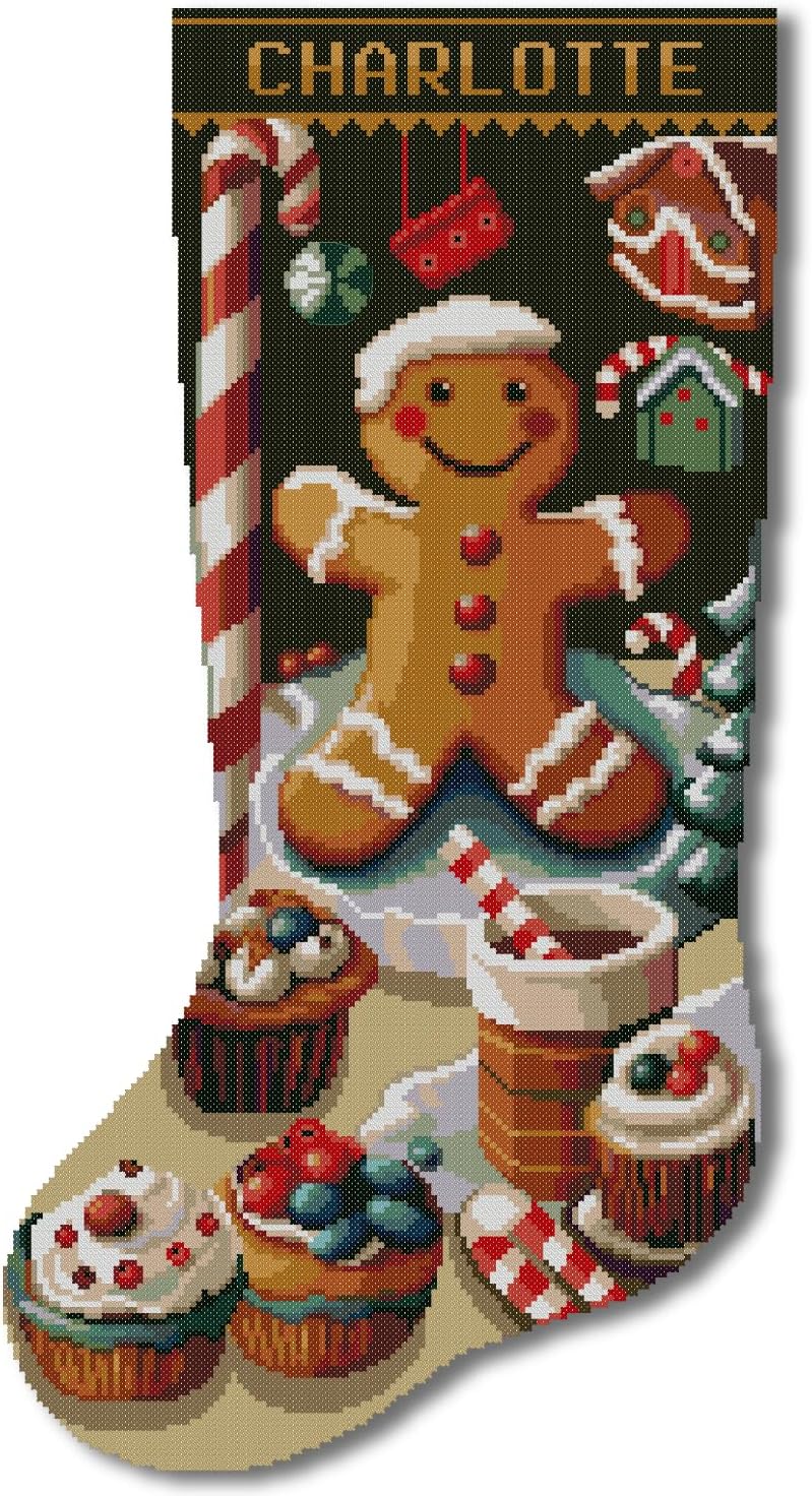 Christmas Stocking Cross Stitch Patterns for Adults, Personalized Easy Counted DMC Embroidery Patterns for Beginners, Cute Gingerbread Men Holiday Design DIY, Digital Download