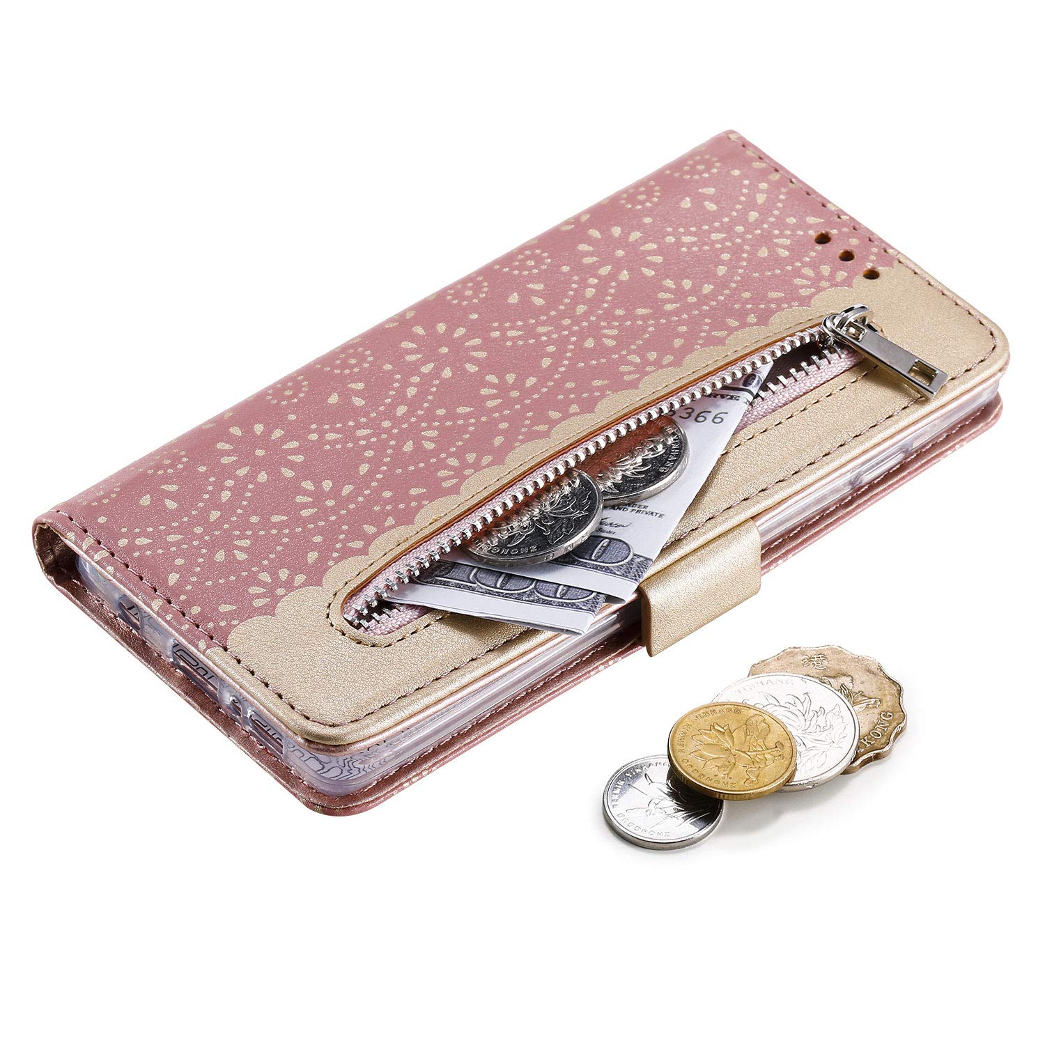 ZCDAYE Custodia a portafoglio per iPhone X iPhone X, con chiusura magnetica, in pelle PU, con chiusura magnetica, con cinturino da polso, per iPhone X/XS, viola