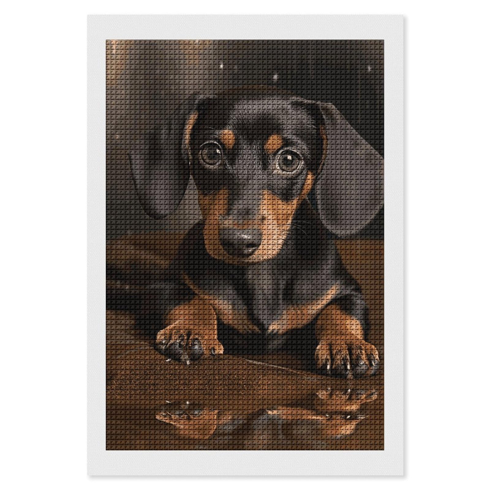 HJUQNGF Diamond Painting Kits for Adults Cute Dachshund Diamond Art DIY Canvas Paintings Kits with Square Resin Gems Complete Tools Paint by Numbers Kit for Beginner 8"x12"