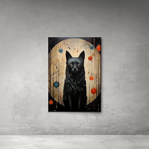 Miniatura 5 de Wolf and Crow Folk Art Nature Print, Coyote Art Wall Décor, Woodland Creatures, Celestial Moon Phase Nature Illustration, Canvas, Wall Decor
