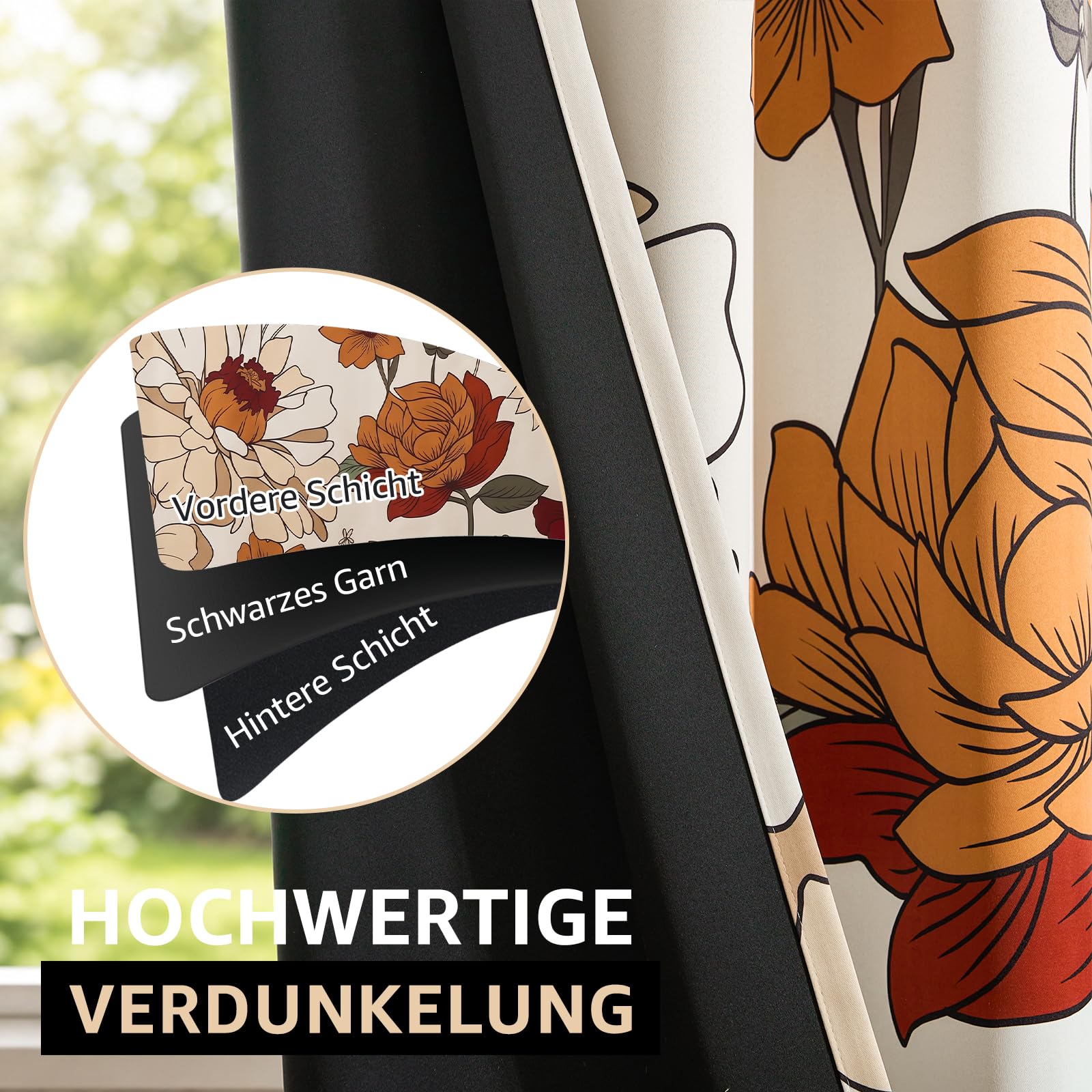 TOPICK Vorhänge Blumen Gardinen Verdunklungsvorhänge 2Stück H214xB132 Beige
