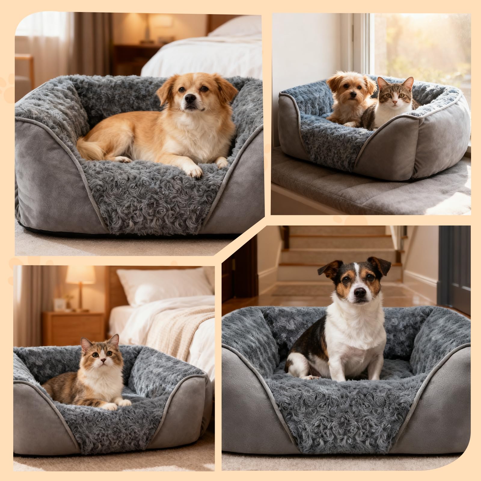 PETCUTE Cama para Perros Grande Ortopédica,Lavable Colchón para Perro con Base Antideslizante,Super Suave Transpirable Cómoda Cama para Mascotas,Sofá para Perros Artríticos,Gris,2XL