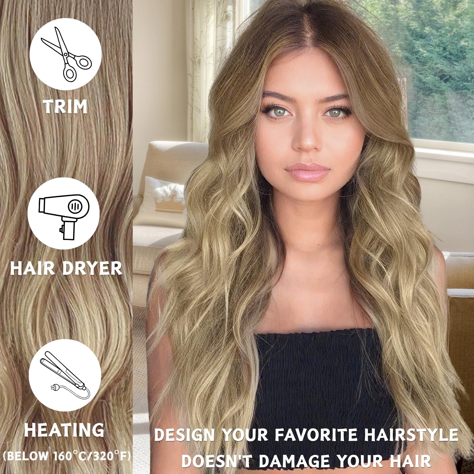 LUFFLOK Long Blonde Wave Wigs for Women Girls 27’’ Curly Wigs Synthetic Wig Women's Charming Full Hair Long Replacement Hair Wig for Ladies Fancy Dress Party Cosplay Daily Use (Blonde) - Image 4