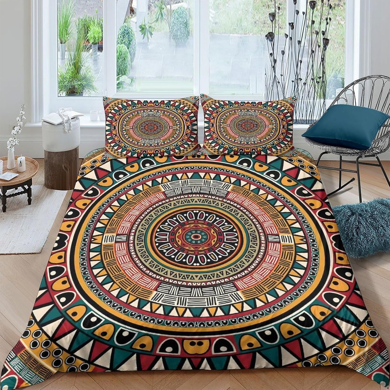 Funda Nordica Cama 135/150 Tribu étnica Ropa de Cama 3D Estilo Bohemio 3 Piezas Suave Transpirable Microfibra Funda Nórdica 240x220 cm y 2 Fundas de Almohada 50x75 cm C.2256