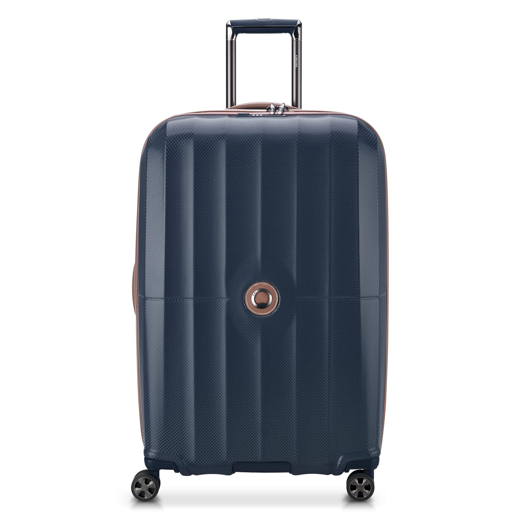 DELSEY PARIS Carrousel Hardside Expandable Luggage with Spinner Wheels, Navy, Checked-Large 28 Inch