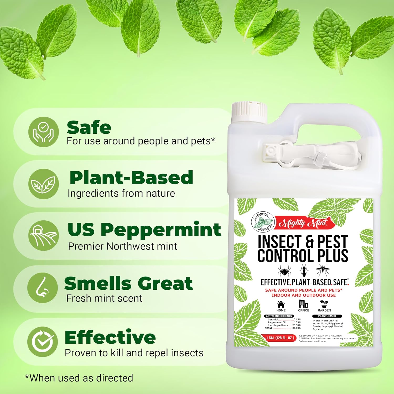 Mighty Mint Peppermint Oil Insect Repellent Plus Spray – Natural Indoor & Outdoor Bug Control for Spiders, Ants, Roaches, and More – Plant-Based, Extra-Strong Formula - 128 oz - Image 2