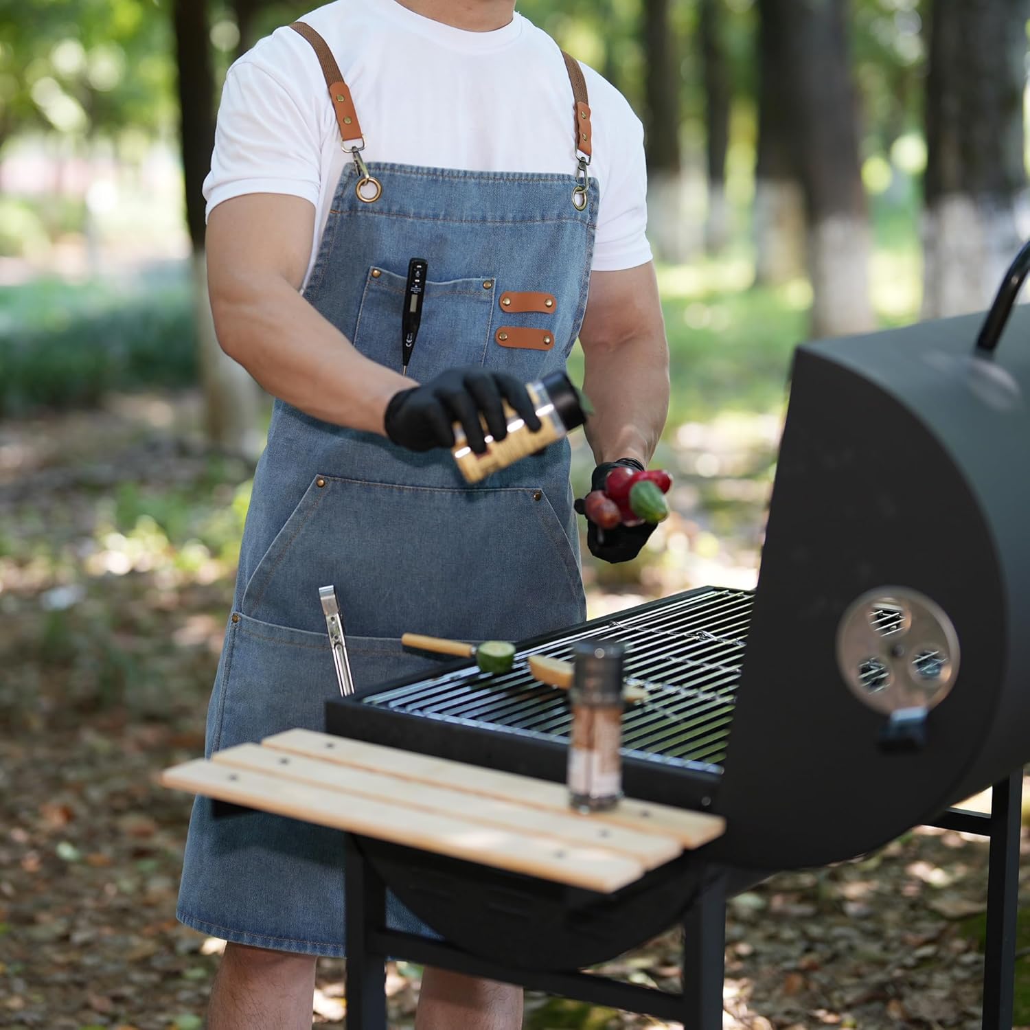 Denim Bbq Apron for Men Women with Pockets Adjustable Cross Back Chef Aprons for Kitchen Cooking Grilling Working - Image 3