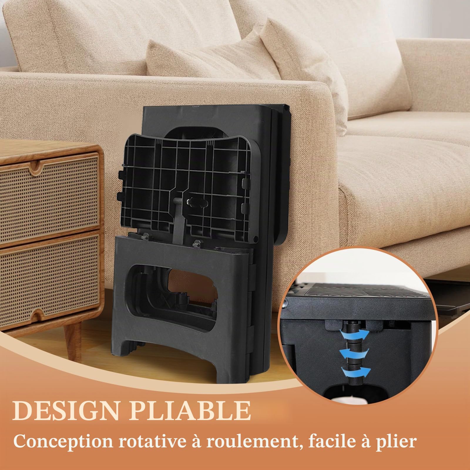 Pliable Tabouret à 2 marches, Portable Tabouret pour Adultes et Enfants avec Pédales antidérapantes Capacité de Charge de 150 kg Escabeau 2 marches pour lit Haut, Cuisine, Salle de Bain
