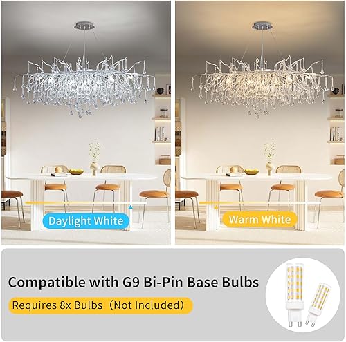 Miniatura 13 de Candelabro moderno de ramas de árbol de cristal, color negro, 40 pulgadas, Art Deco Rectángulo Lineal con gotas de lluvia para interiores, comedor