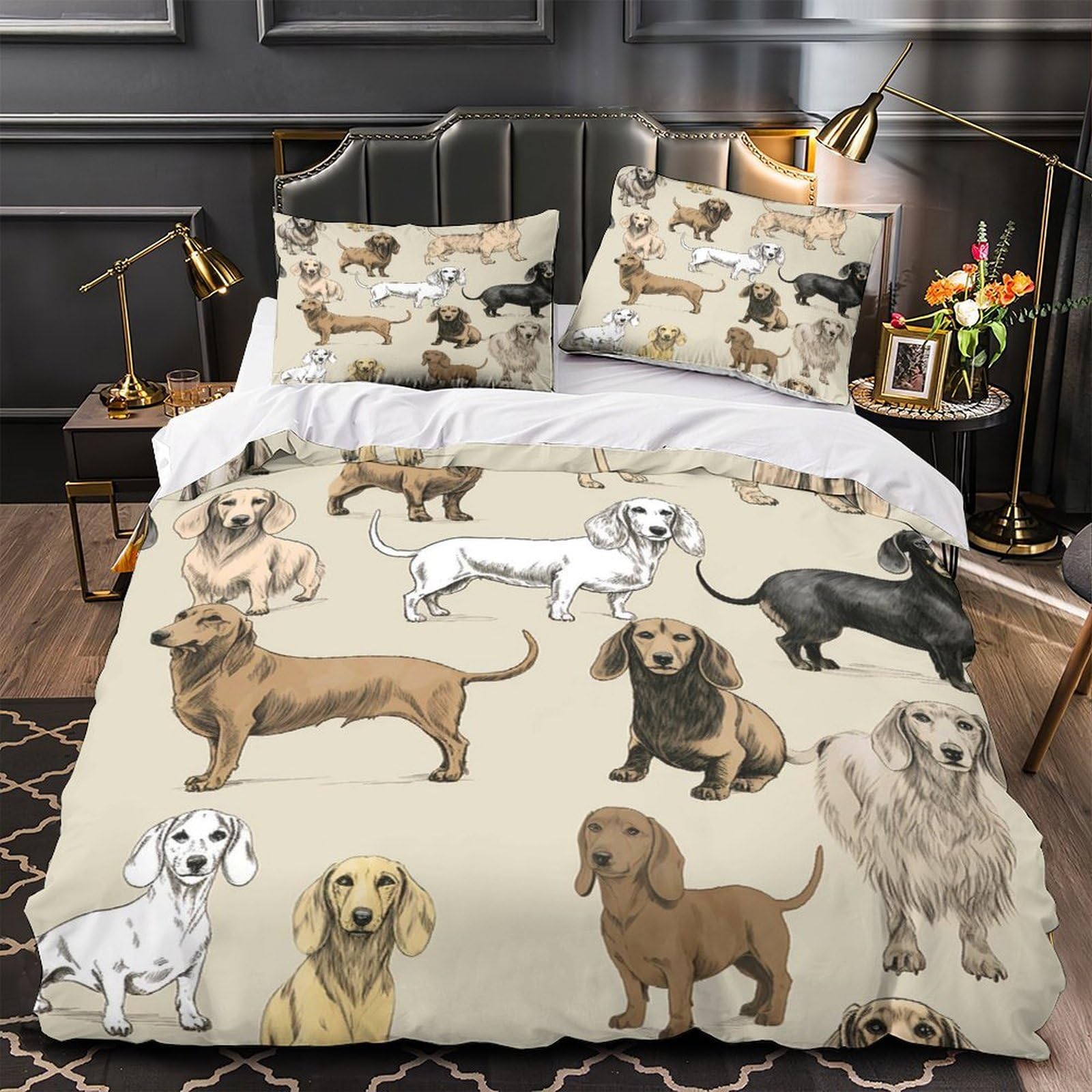 Parure de couette chiens teckels pour décorer la chambre des enfants et des filles passionnés