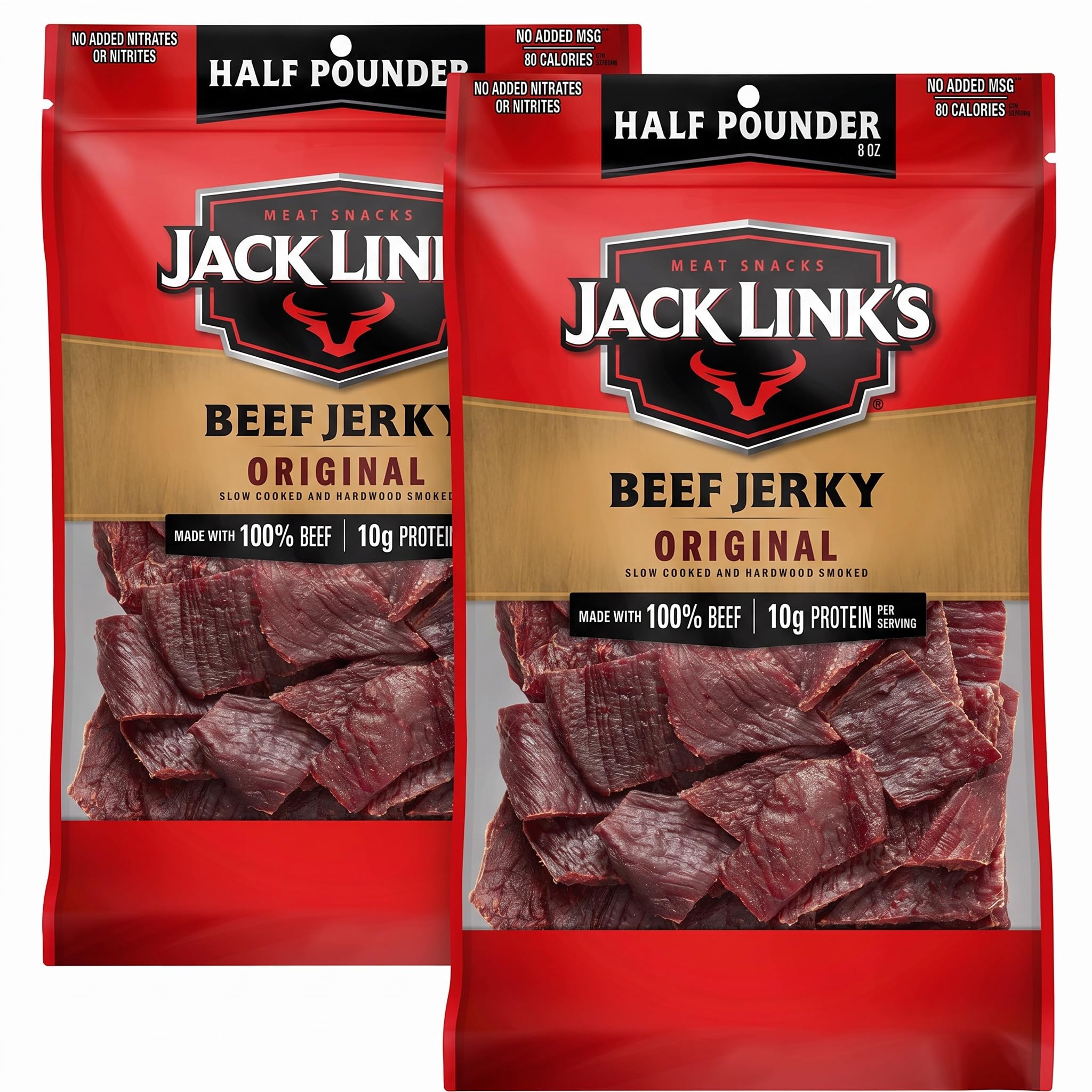 Beef Jerky Half Pounder - Original - Made with 100% Real Beef - Ready to Eat Real Meat Protein Snacks - 10g Protein per Serving - 8 oz Large Jerky Bag by Jack Link's – Model