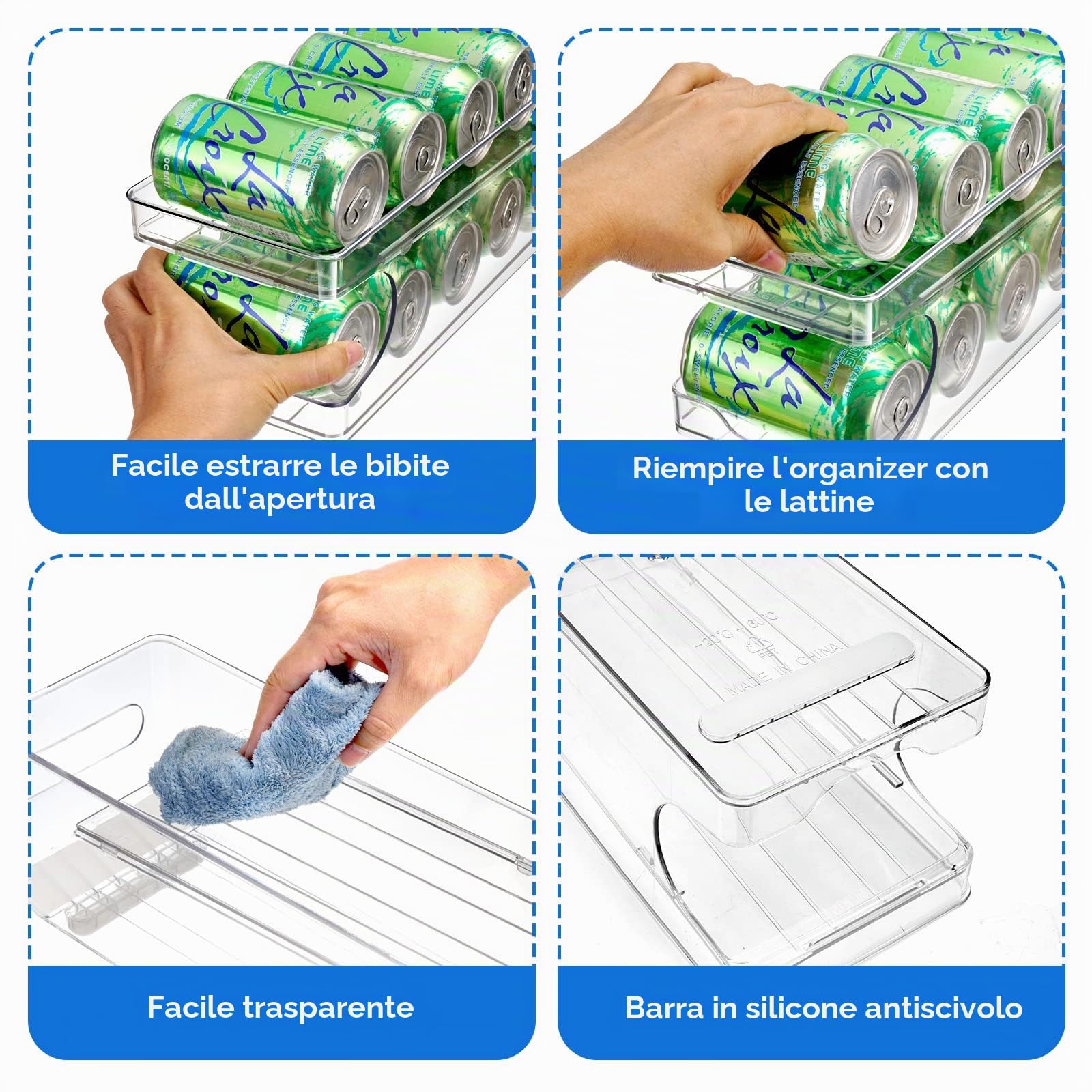 Rotolamento Dispenser Lattine Frigorifero Organizer Birra Lattina Organizzatore per Frigo Cucina Dispensa Controsoffitto 10 Bottiglie 330ML 355ML Birra Soda Bevande Lattine di Stoccaggio
